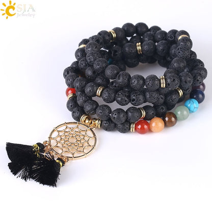 108 Mala Bead Bracelet with Dreamcatcher Tassel