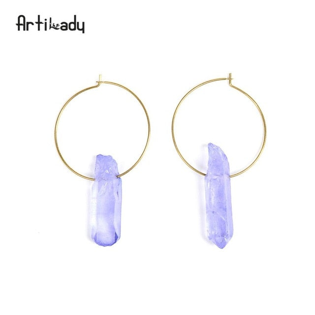 Artilady Raw Crystal Hoop Earrings For Women Small Hoop Earring