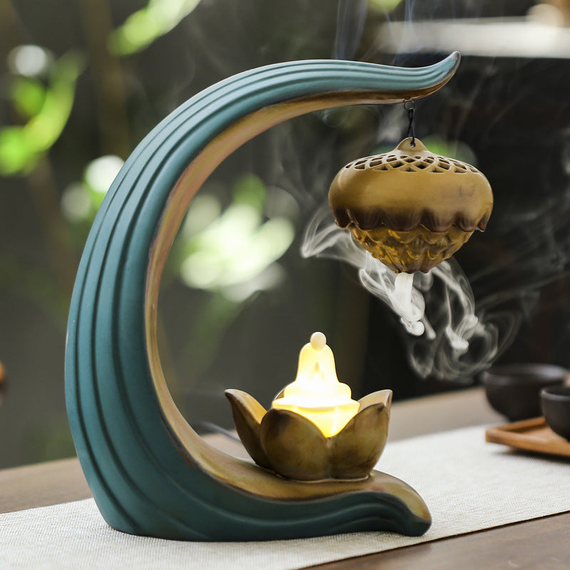 Lotus Ceramic Hanging Incense Burner with Night Light
