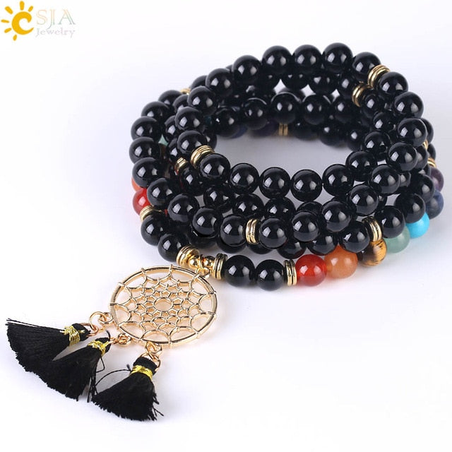 108 Mala Bead Bracelet with Dreamcatcher Tassel