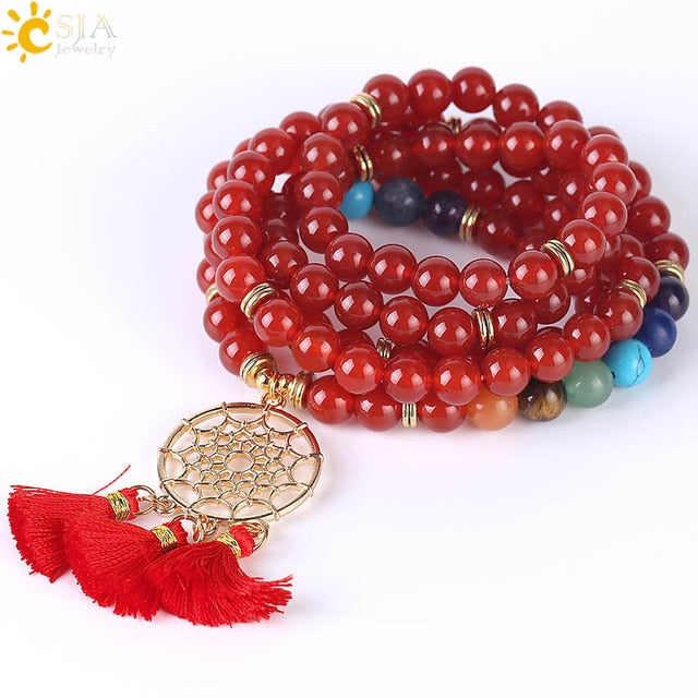 108 Mala Bead Bracelet with Dreamcatcher Tassel