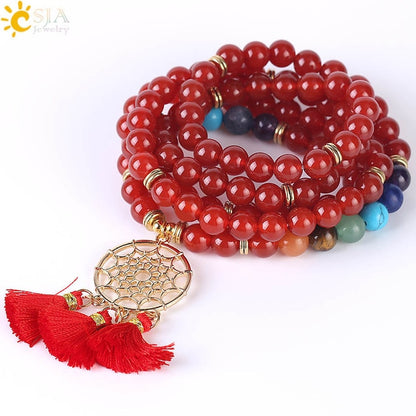 108 Mala Bead Bracelet with Dreamcatcher Tassel