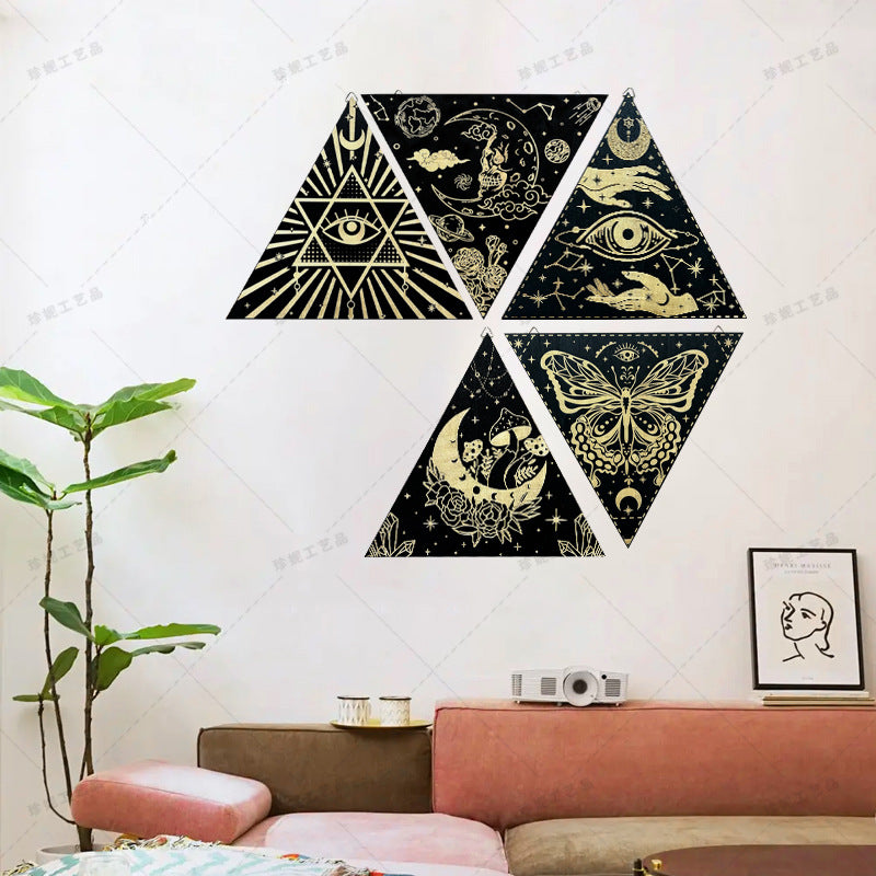 Bohemian Wall Decor Sun Moon Yoga Wall Decor Lozenge Wood Eye Sign Triangle Pendulum Board