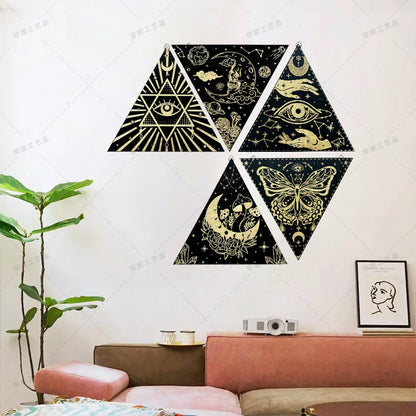 Bohemian Wall Decor Sun Moon Yoga Wall Decor Lozenge Wood Eye Sign Triangle Pendulum Board
