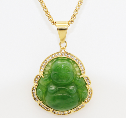 Imperial Green Jade Buddha Rhinestone Pendant