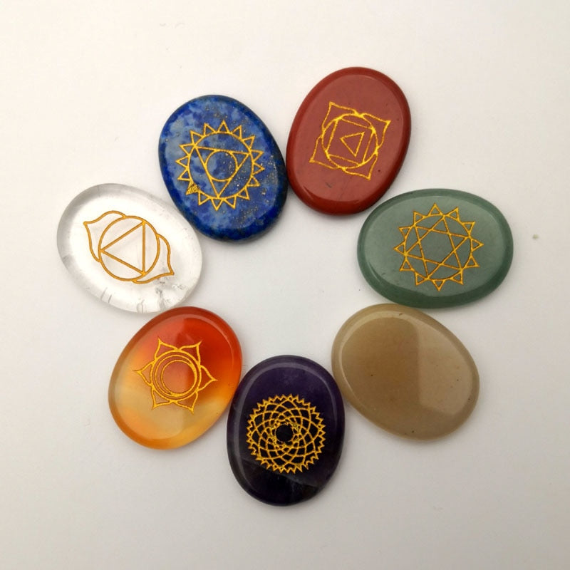 7 Chakra Natural Stone Carved Palm Stone