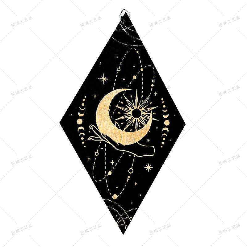 Bohemian Wall Decor Sun Moon Yoga Wall Decor Lozenge Wood Eye Sign Triangle Pendulum Board