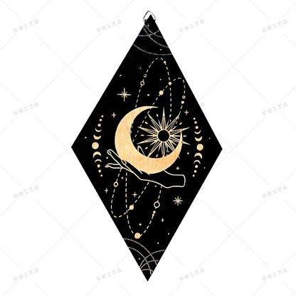 Bohemian Wall Decor Sun Moon Yoga Wall Decor Lozenge Wood Eye Sign Triangle Pendulum Board
