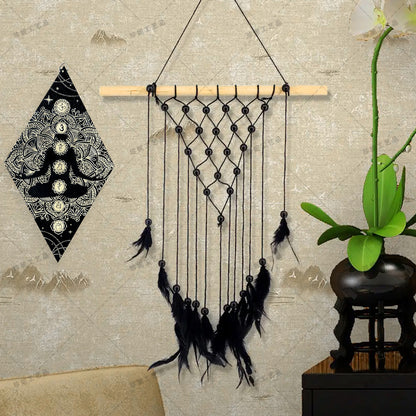Bohemian Wall Decor Sun Moon Yoga Wall Decor Lozenge Wood Eye Sign Triangle Pendulum Board