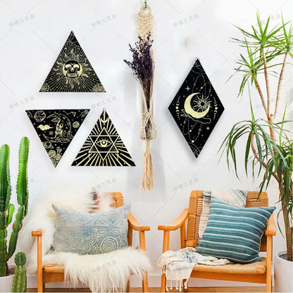 Bohemian Wall Decor Sun Moon Yoga Wall Decor Lozenge Wood Eye Sign Triangle Pendulum Board