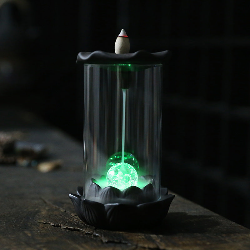Lotus Leaf Purple Sand Backflow Incense Burner with LED