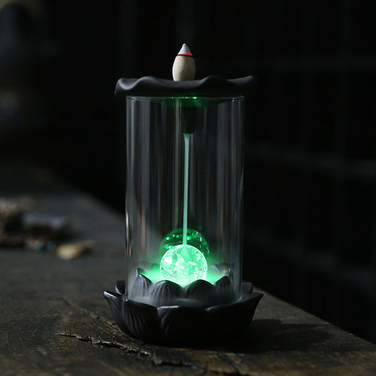 Lotus Leaf Purple Sand Backflow Incense Burner with LED