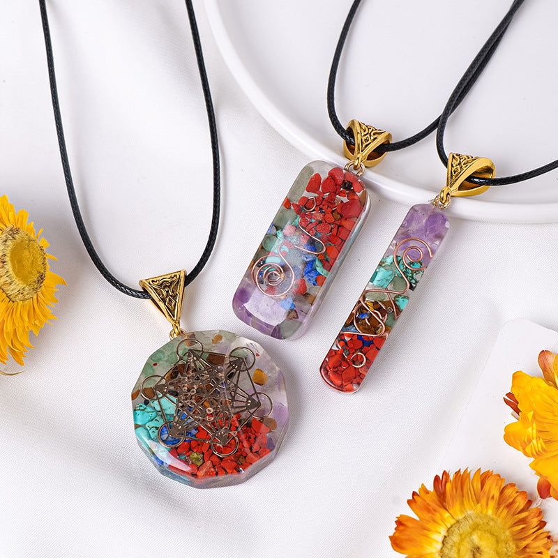 Rainbow Orgone Crystal Resin Pendant Necklace