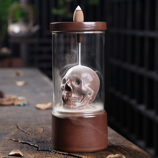 Skull Backflow Incense Burner with Glass Windshield