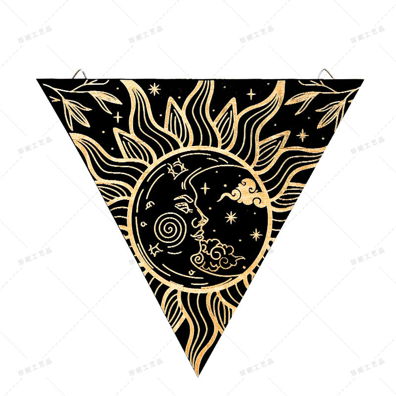 Bohemian Wall Decor Sun Moon Yoga Wall Decor Lozenge Wood Eye Sign Triangle Pendulum Board