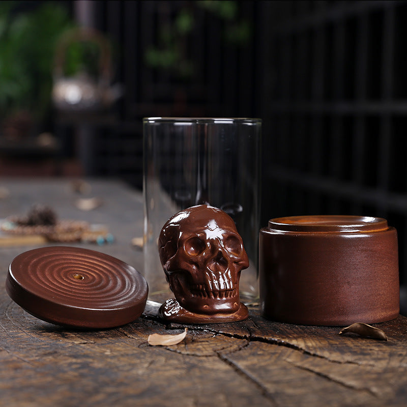 Skull Backflow Incense Burner with Glass Windshield