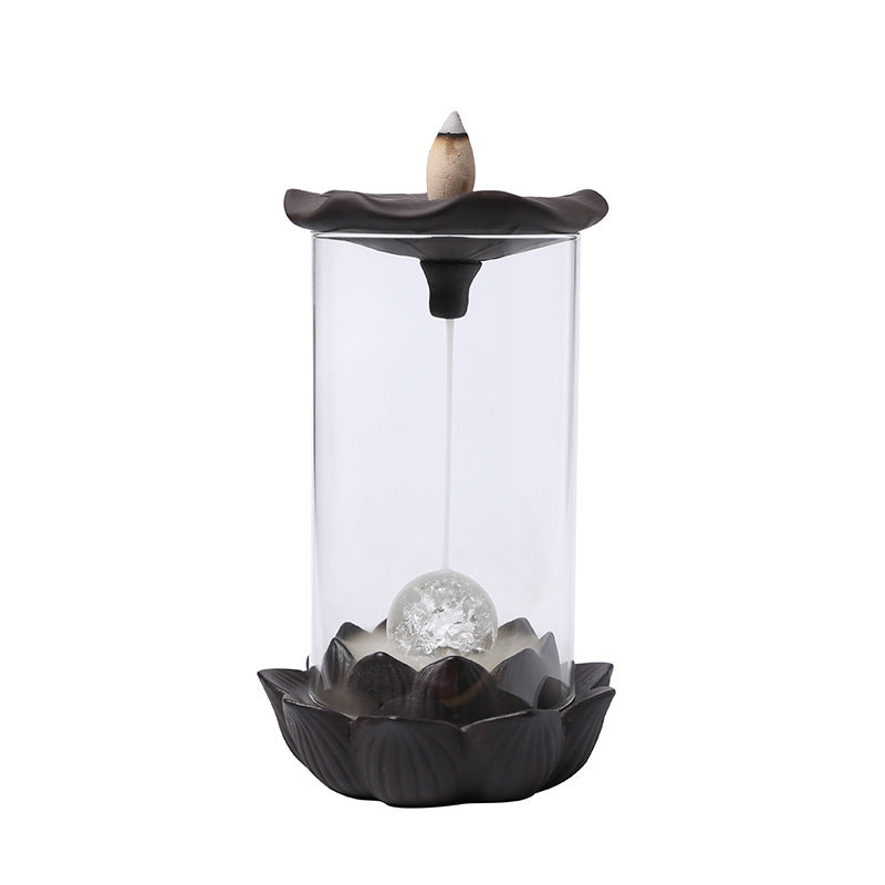 Lotus Leaf Purple Sand Backflow Incense Burner with LED