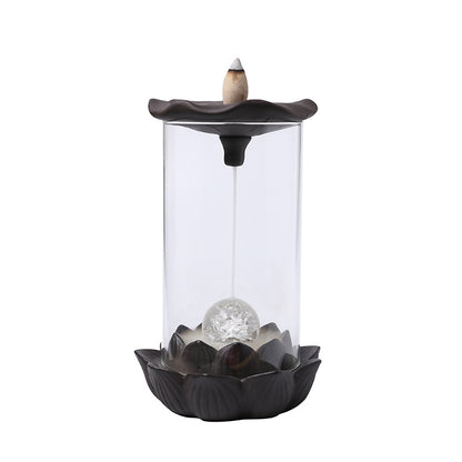 Lotus Leaf Purple Sand Backflow Incense Burner with LED
