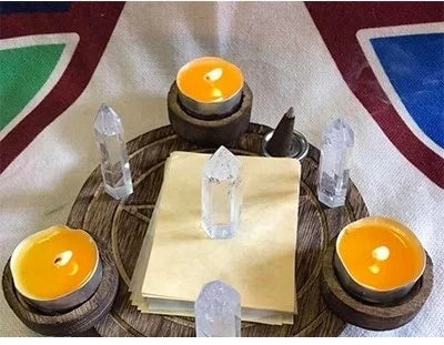Wooden Pentagram Altar Plate & Candlestick
