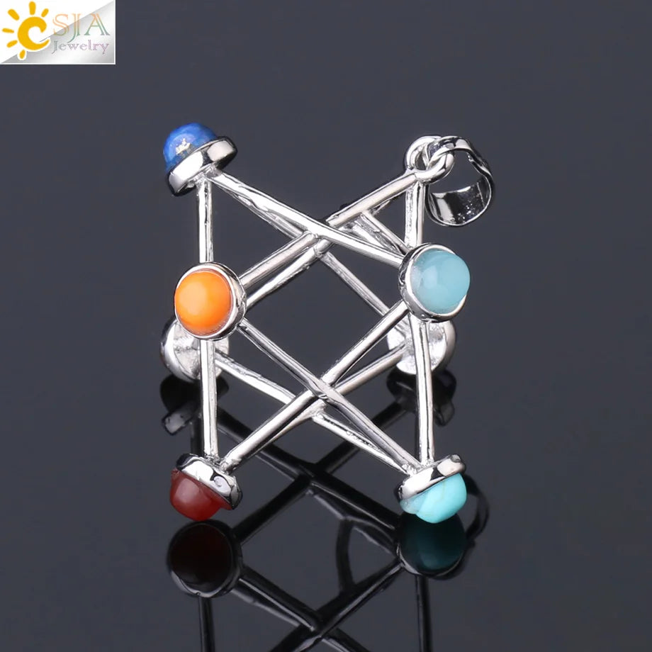 Merkaba 7 Chakra Natural Stone Pendant