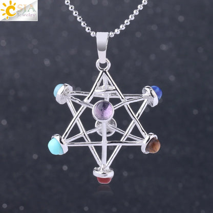 Merkaba 7 Chakra Natural Stone Pendant