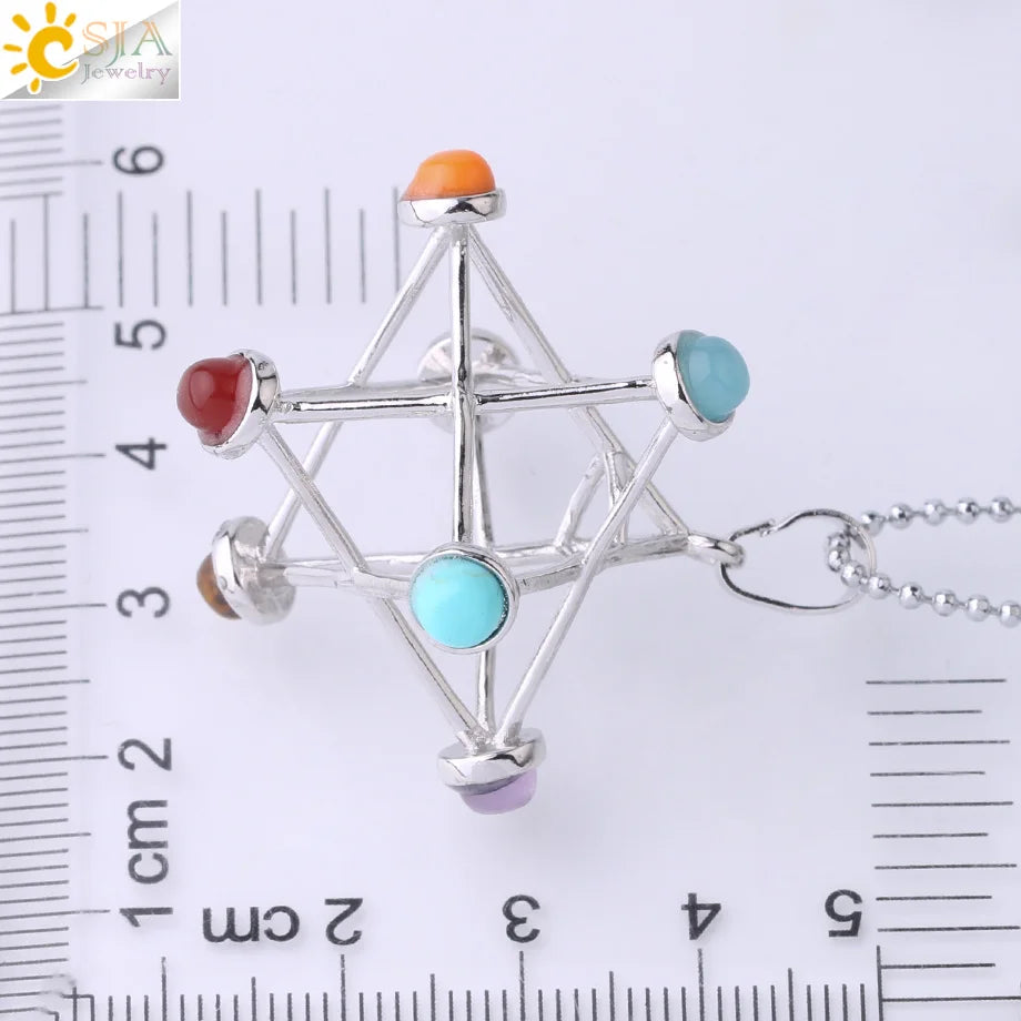 Merkaba 7 Chakra Natural Stone Pendant