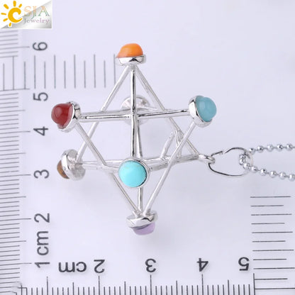 Merkaba 7 Chakra Natural Stone Pendant
