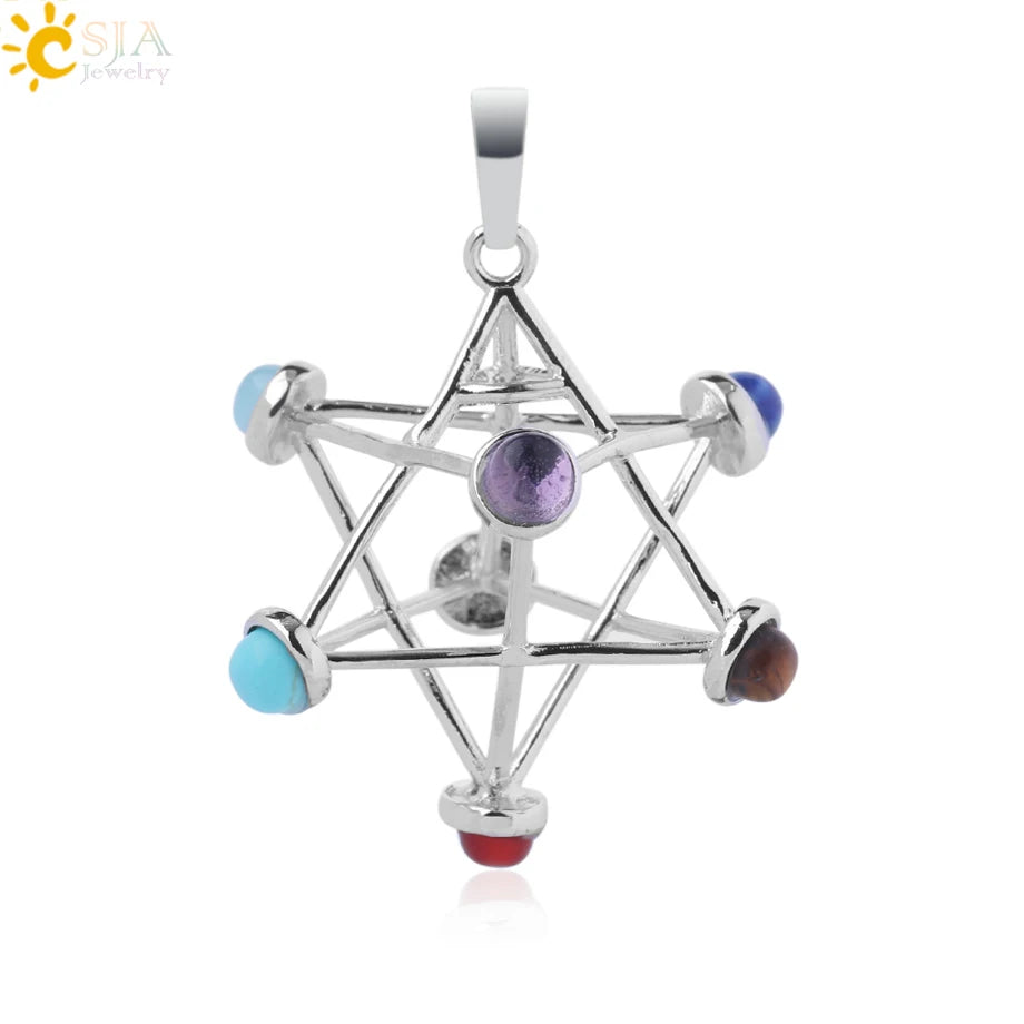 Merkaba 7 Chakra Natural Stone Pendant