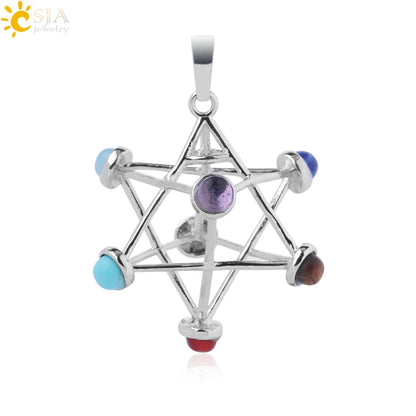 Merkaba 7 Chakra Natural Stone Pendant
