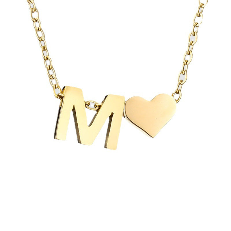 English Letter Heart Charm Necklace Bracelet