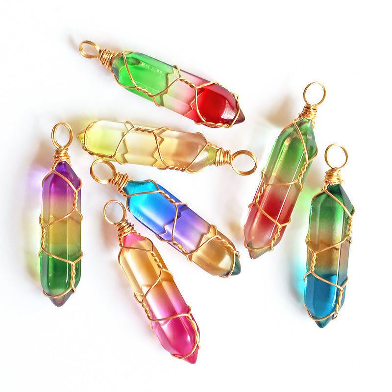 Handmade Wire-Wrapped Hexagonal Crystal Pendant Necklace