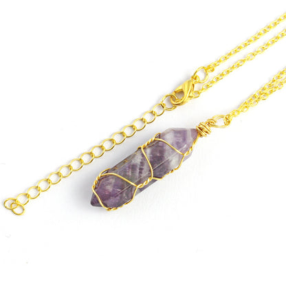 Handmade Wire-Wrapped Hexagonal Crystal Pendant Necklace
