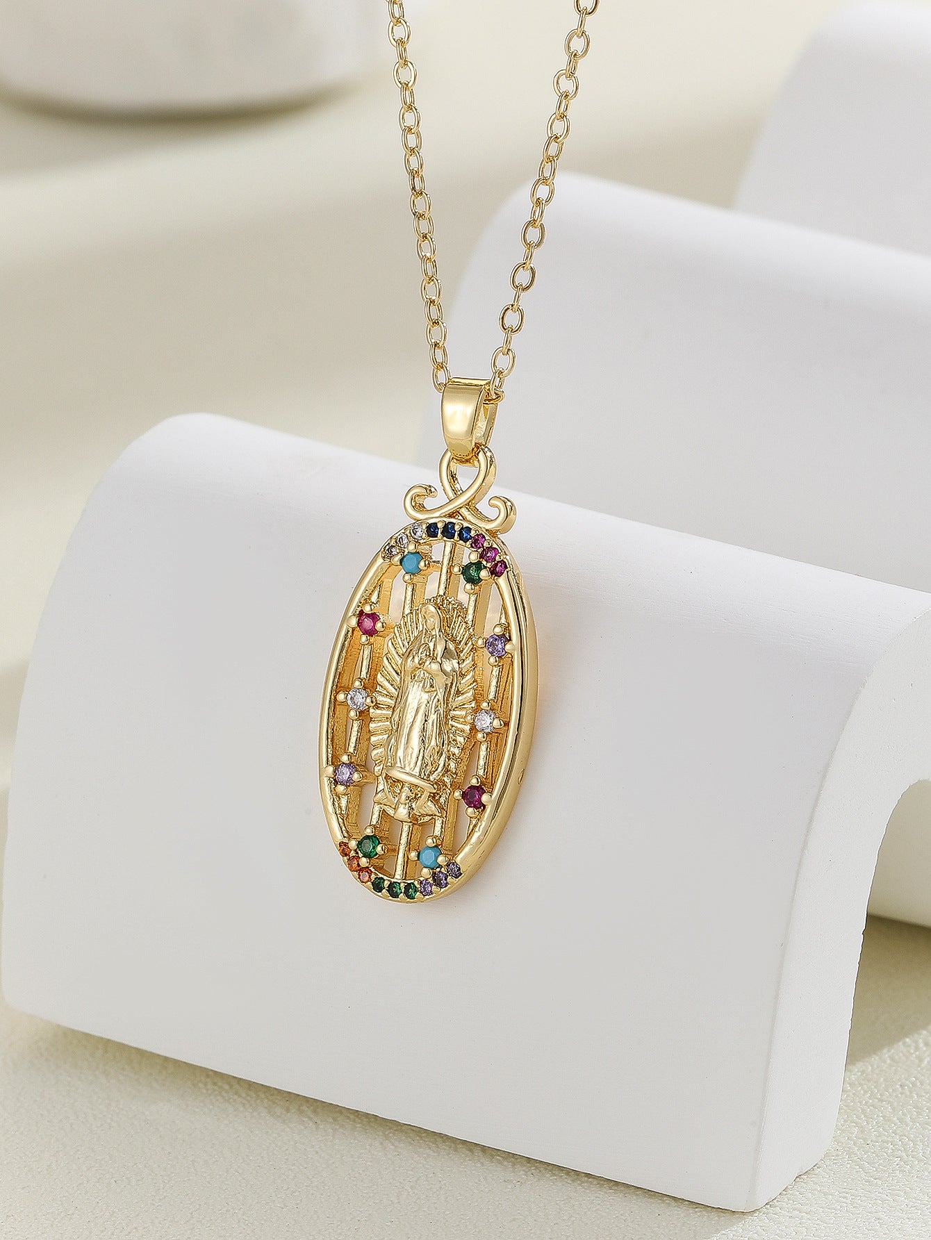 Virgin Mary Zircon Pendant Necklace | Gold & Silver | 25 Styles