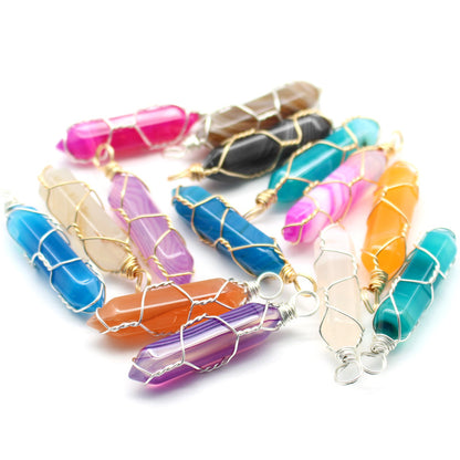 Handmade Wire-Wrapped Hexagonal Crystal Pendant Necklace
