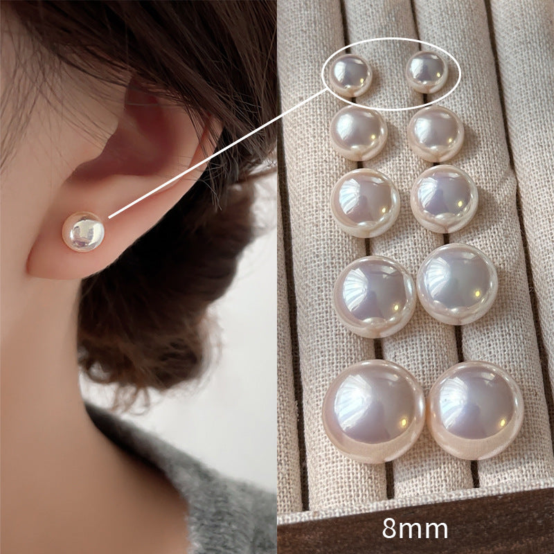 925 Silver Dome Pearl Stud Earrings