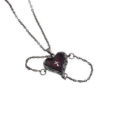 Gothic Wings Heart Cross Necklace