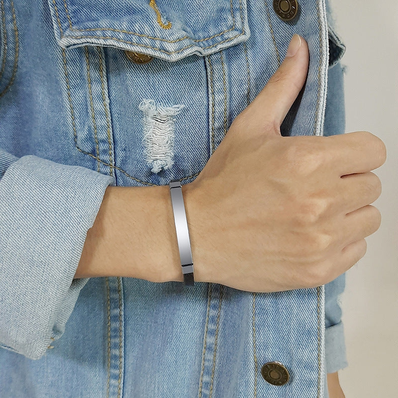 Stainless Steel Curved Leather Bracelet