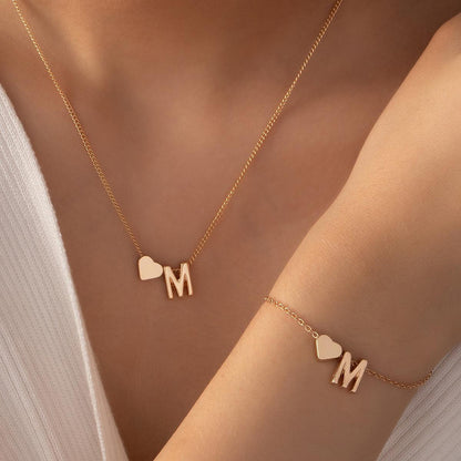 English Letter Heart Charm Necklace Bracelet