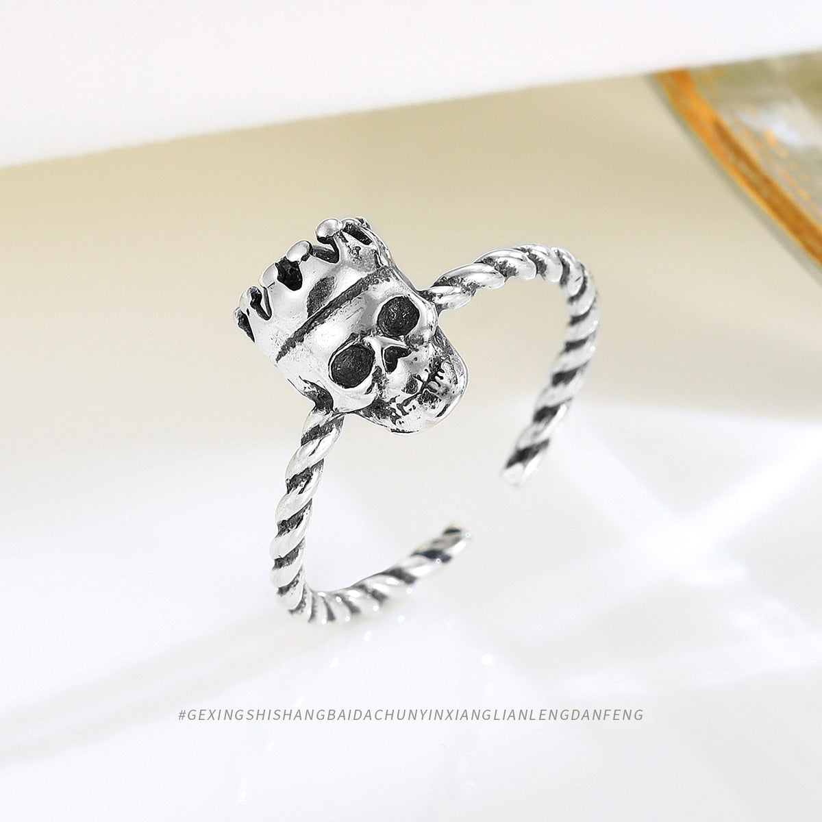 S925 Sterling Silver Crown & Skull Open Ring