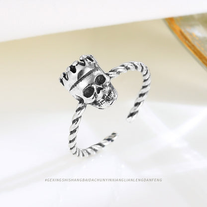 S925 Sterling Silver Crown & Skull Open Ring