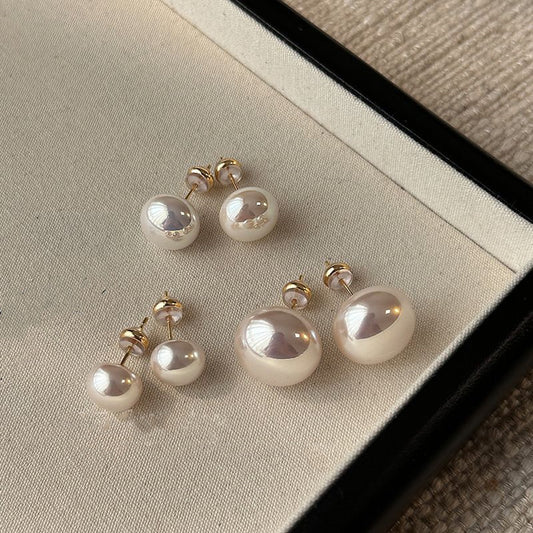 925 Silver Dome Pearl Stud Earrings