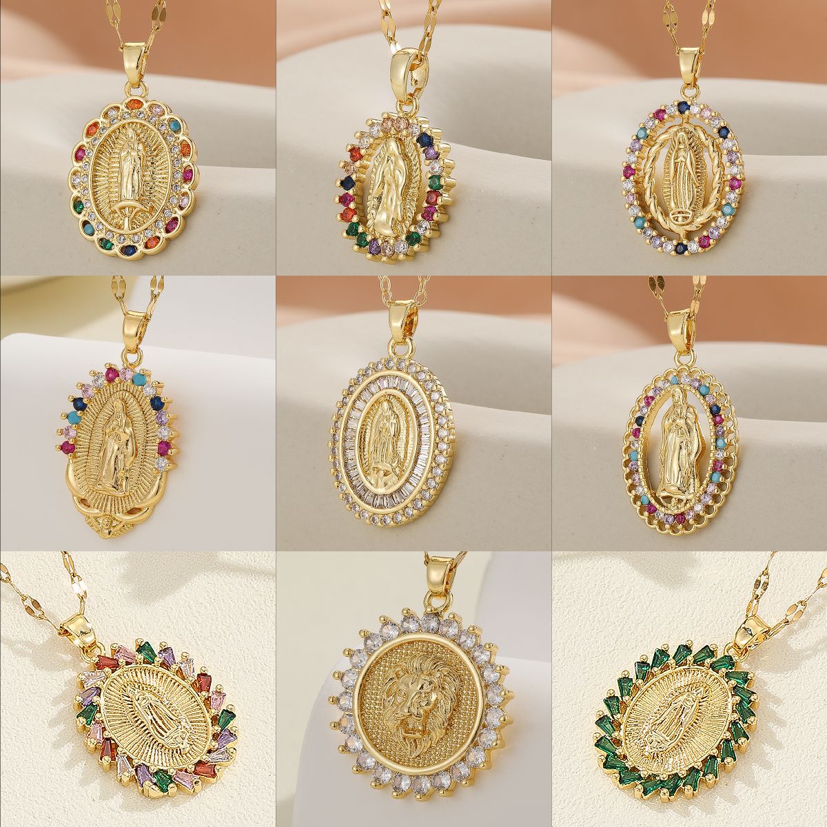 Virgin Mary Zircon Pendant Necklace | Gold & Silver | 25 Styles