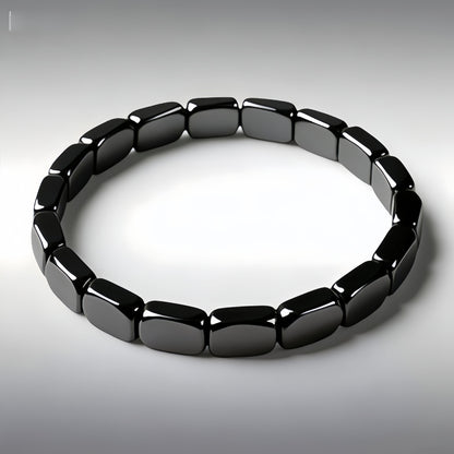 Elastic Hematite Black Gallstone Square Bead Bracelet
