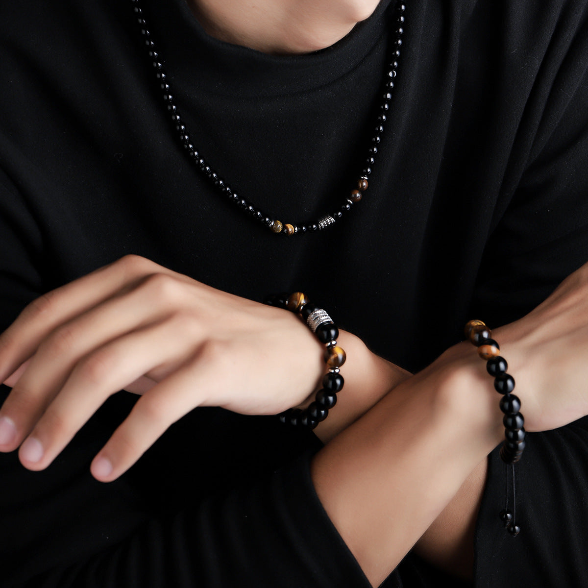 Vintage Beads Necklace Bracelet Set for Men