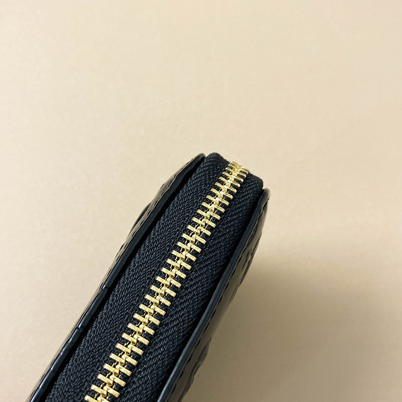 Black Embossed PU Leather Coin Purse with Multi-Card Slots