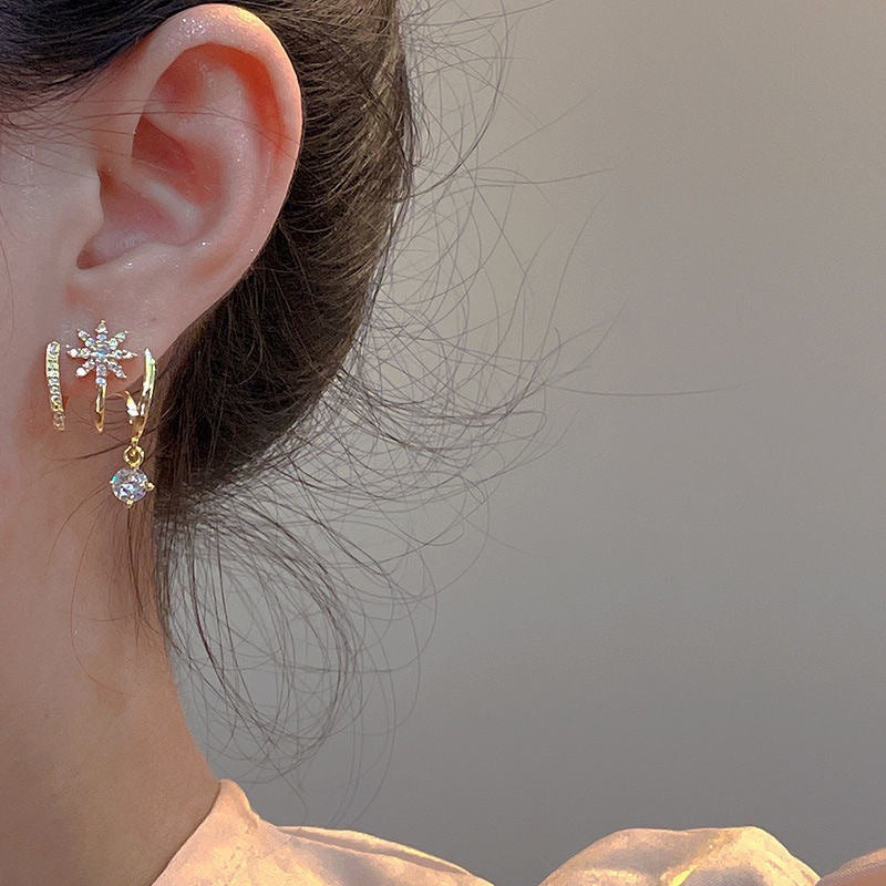 Geometric Zircon Star Earrings with 925 Silver