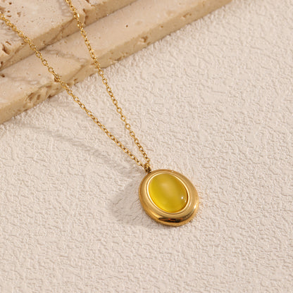 Tiger Eye Stone Oval Pendant Necklace