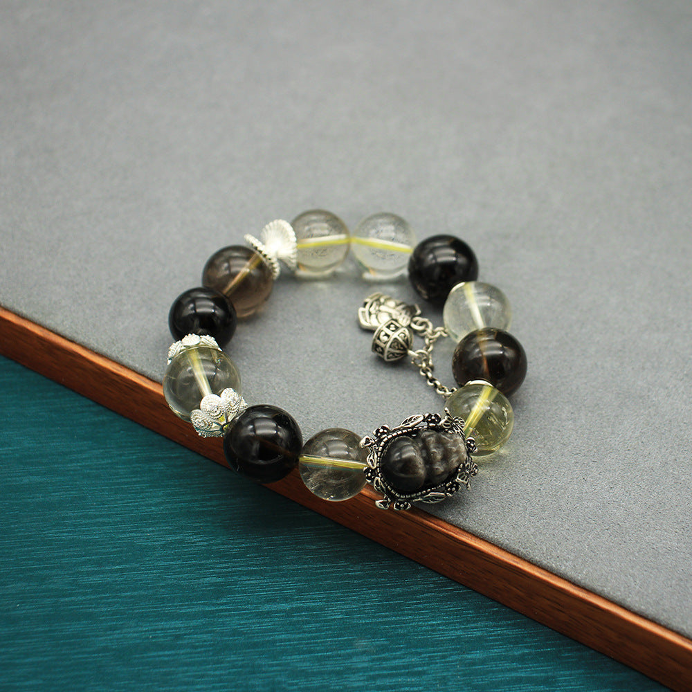 Elastic Crystal Bead Bracelet with Amethyst Citrine
