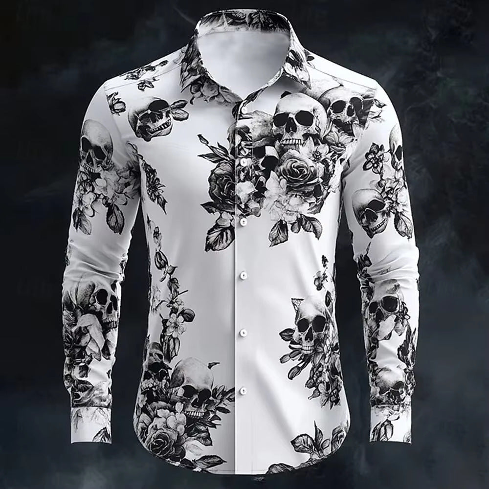 Gothic Print Casual Shirt Loose Fit Short Sleeve