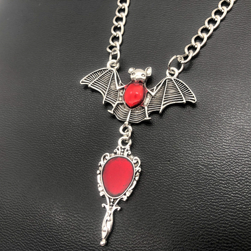 Gothic Bat & Cross Pendant Necklace